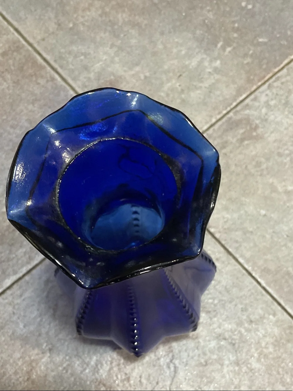 Indiana Glass Cobalt Blue Fluted Beaded Vase vintage